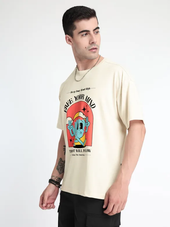 Free Your Mind Printed Oversized T-shirt for Men