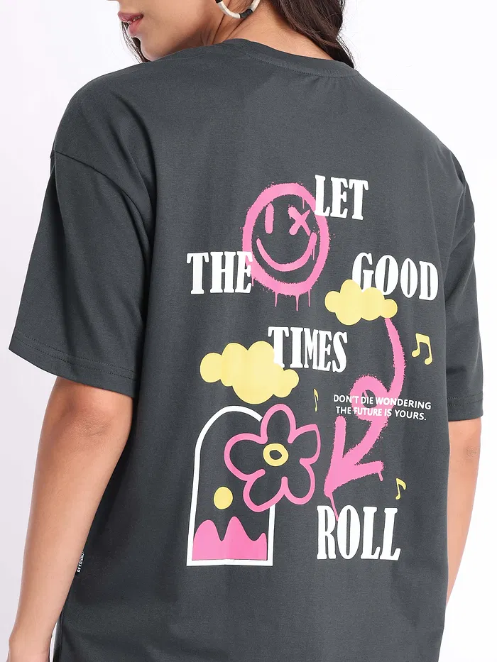 Good Times Printed Oversized T-shirt for Women