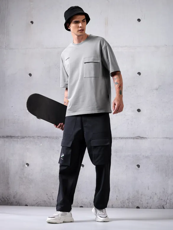 Grey Flap Pocket Oversized T-shirt for Men