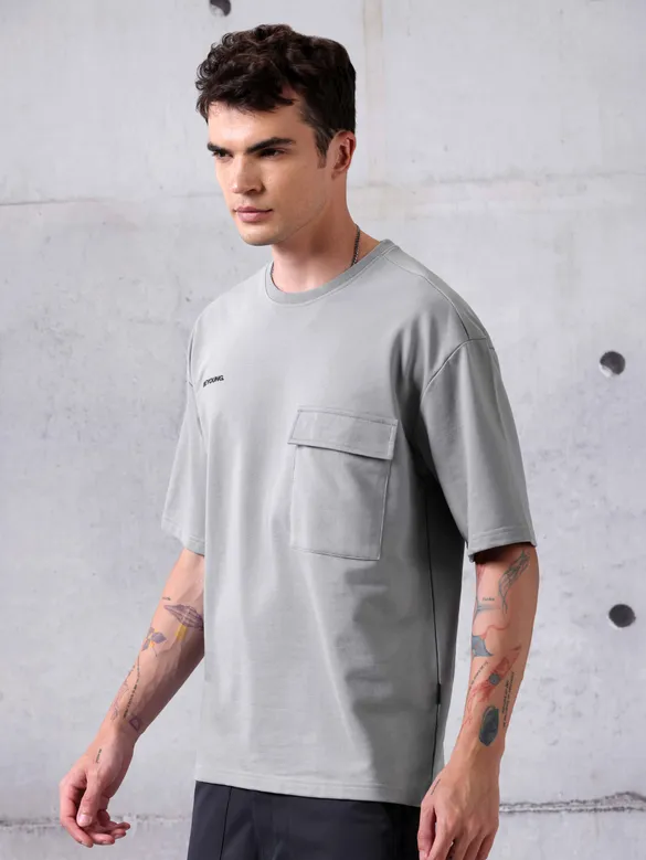 Grey Flap Pocket Oversized T-shirt for Men