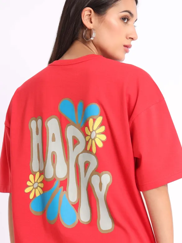 Happy Printed Oversized T-shirt for Women