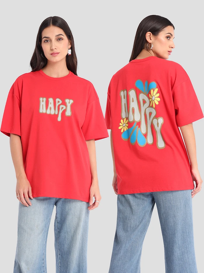 Happy Printed Oversized T-shirt for Women