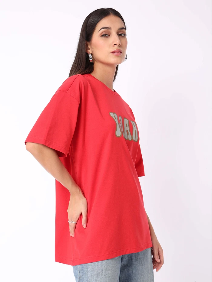 Happy Printed Oversized T-shirt for Women