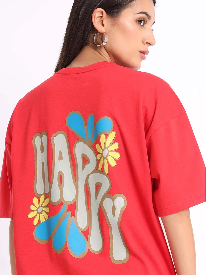 Happy Printed Oversized T-shirt for Women