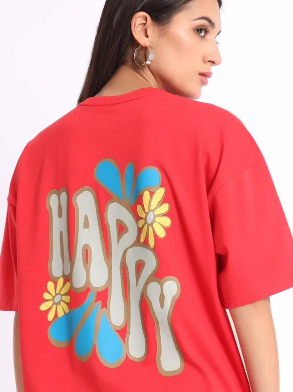 Happy Printed Oversized T-shirt for Women
