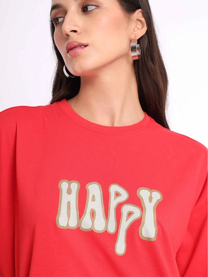 Happy Printed Oversized T-shirt for Women