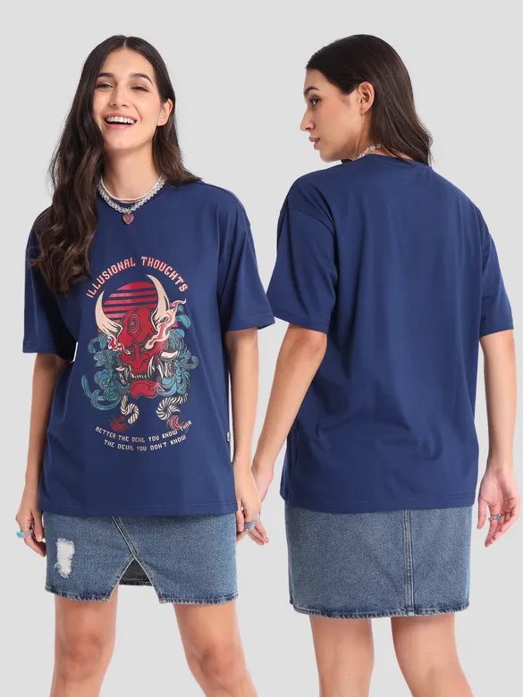Illusional Thoughts Printed Oversized T-shirt for Women