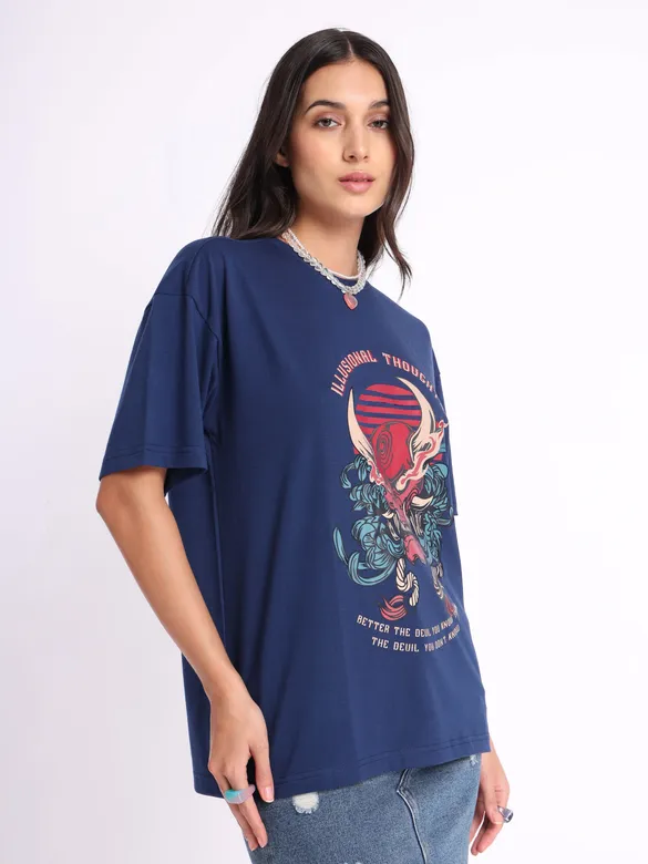 Illusional Thoughts Printed Oversized T-shirt for Women