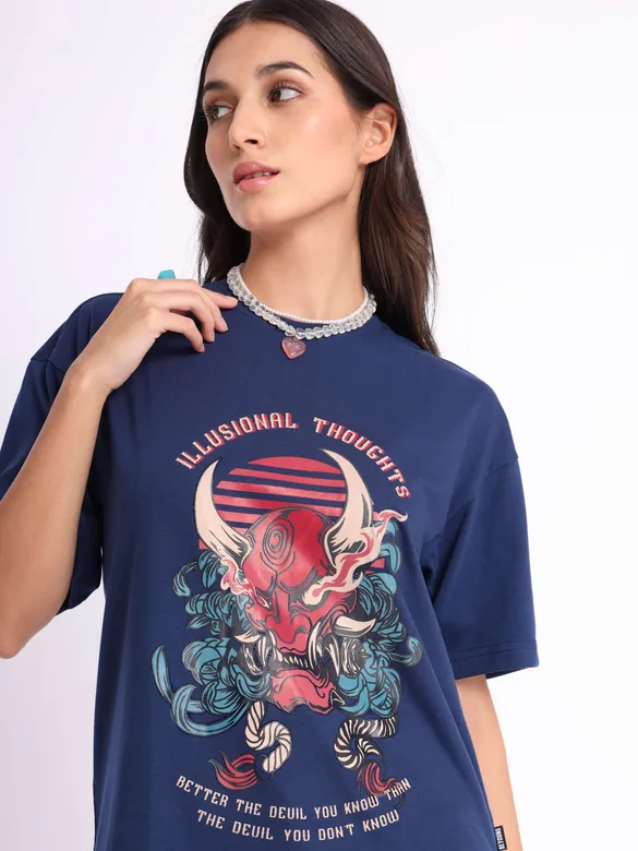 Illusional Thoughts Printed Oversized T-shirt for Women