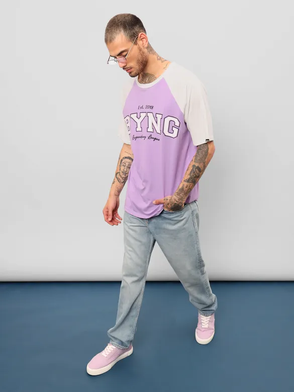Lavender Raglan Oversized T-shirt for Men