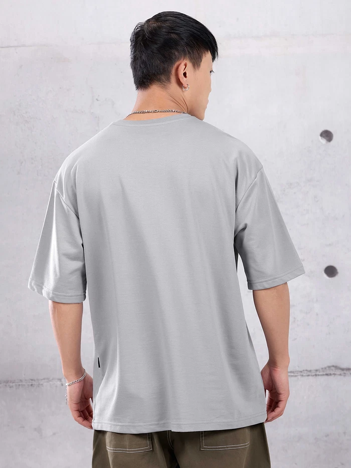 Light Grey Plain Oversized T-shirt for Men