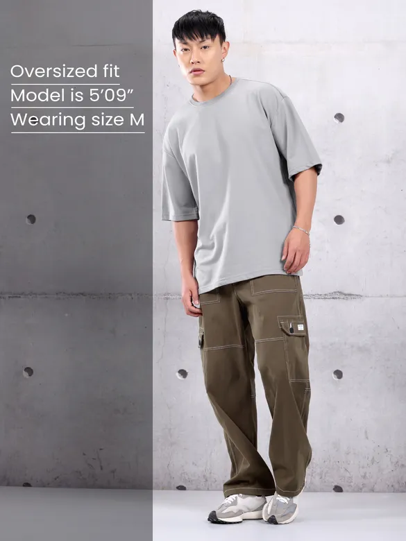 Light Grey Plain Oversized T-shirt for Men