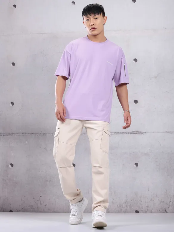Lilac Zip Sleeved Oversized T-shirt for Men