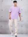 Lilac Zip Sleeved Oversized T-shirt for Men