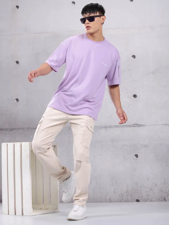 Lilac Zip Sleeved Oversized T-shirt for Men