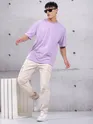 Lilac Zip Sleeved Oversized T-shirt for Men