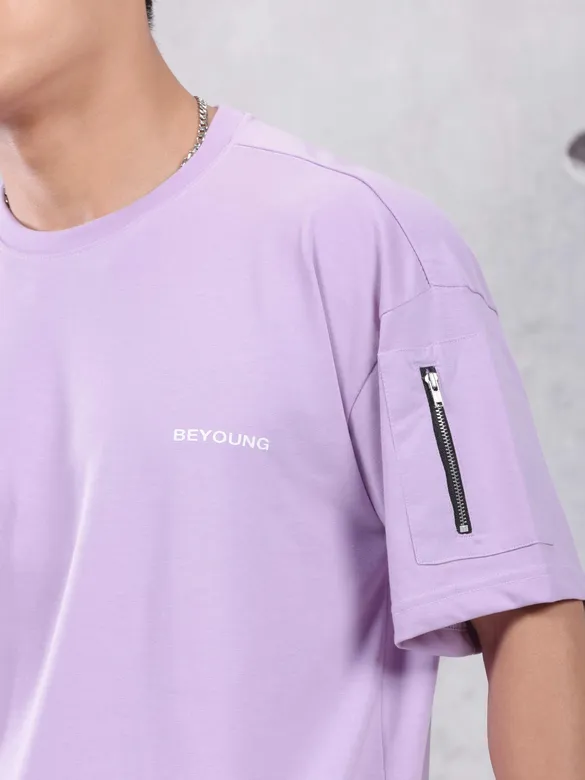 Lilac Zip Sleeved Oversized T-shirt for Men