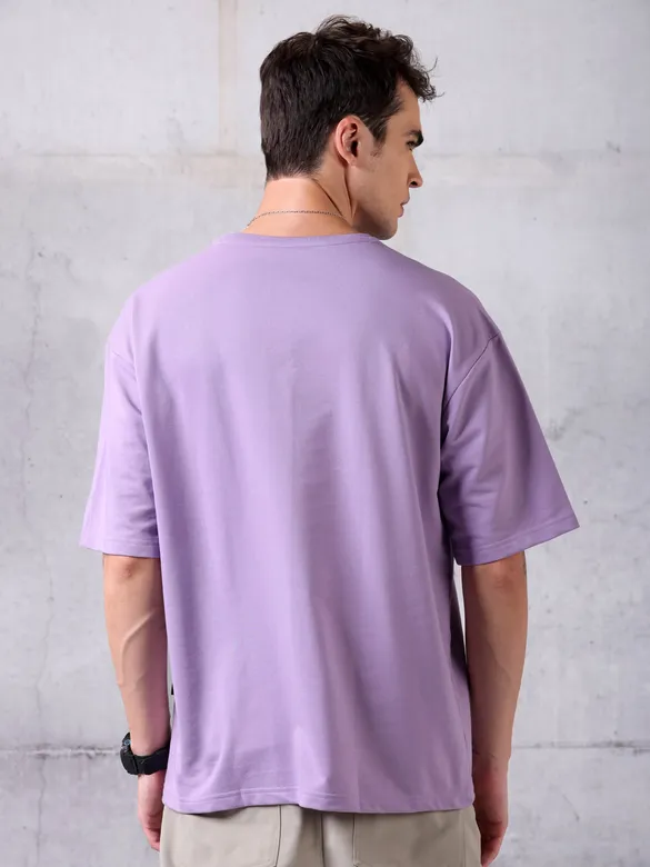 Lilac Neck Embroidery Oversized T-shirt for Men