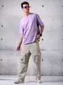 Lilac Neck Embroidery Oversized T-shirt for Men