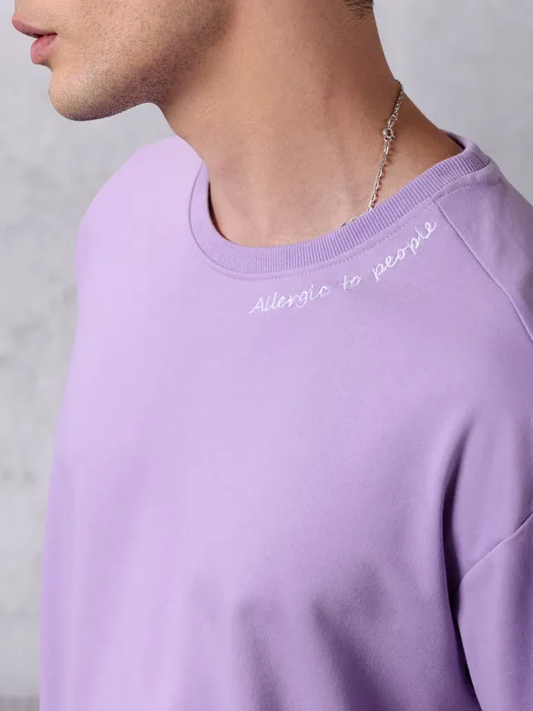 Lilac Neck Embroidery Oversized T-shirt for Men
