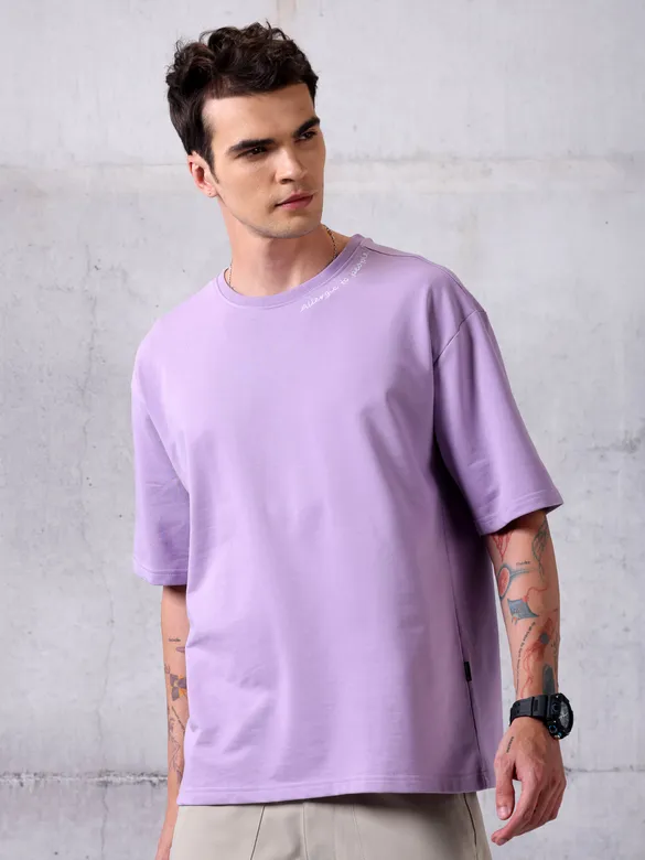 Lilac Neck Embroidery Oversized T-shirt for Men