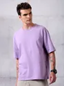 Lilac Neck Embroidery Oversized T-shirt for Men