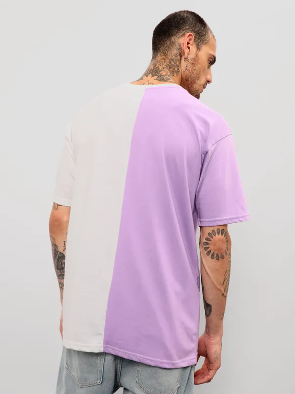 Lilac-White Color Block Oversized T-shirt for Men