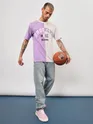 Lilac-White Color Block Oversized T-shirt for Men