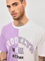 Lilac-White Color Block Oversized T-shirt for Men
