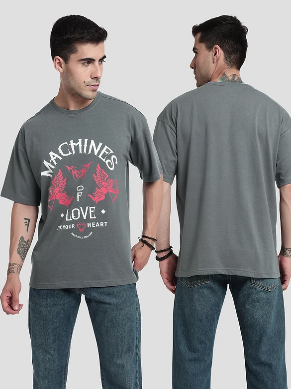 Machines of Love Printed Oversized T-shirt for Men