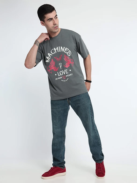 Machines of Love Printed Oversized T-shirt for Men