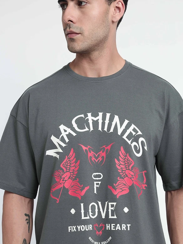 Machines of Love Printed Oversized T-shirt for Men