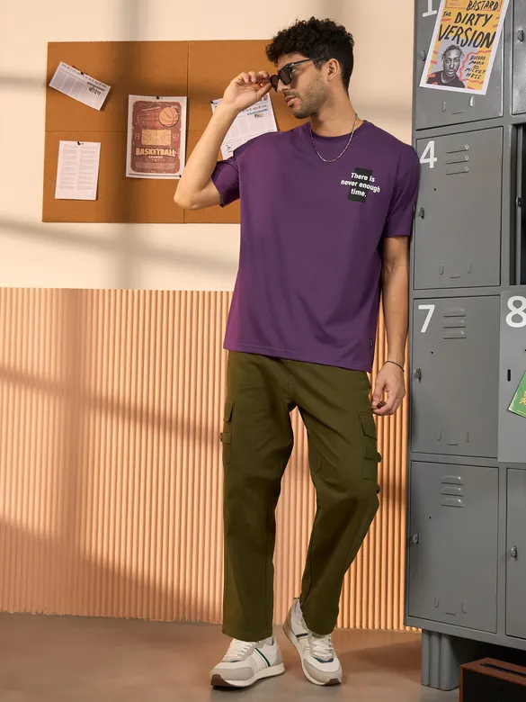 Motivational Violet Printed Oversized T-shirt for men