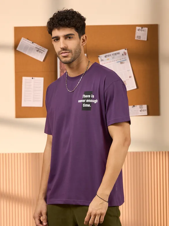 Motivational Violet Printed Oversized T-shirt for men