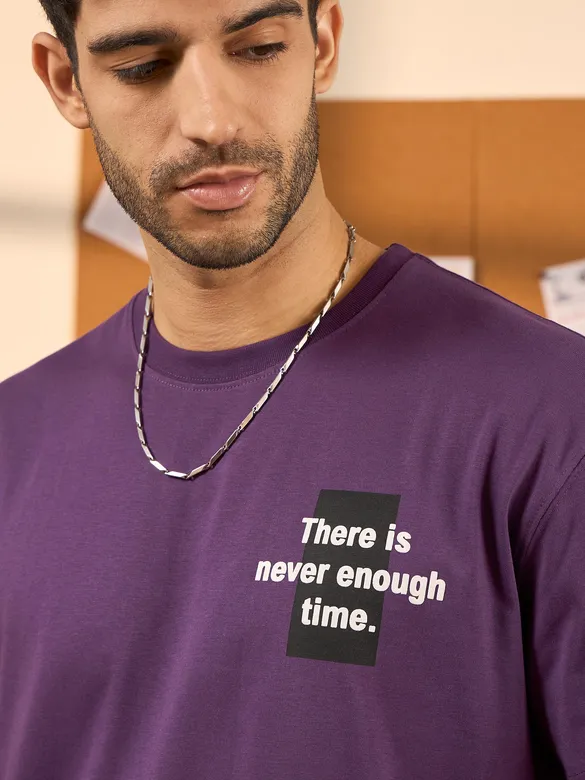 Motivational Violet Printed Oversized T-shirt for men