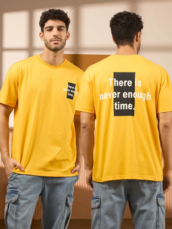 Motivational Yellow Printed Oversized T-shirt for men