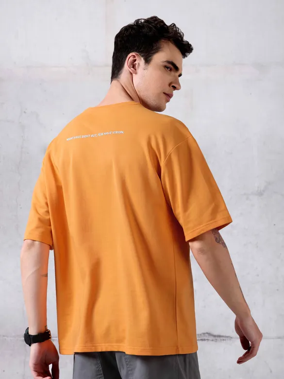 Orange Flap Pocket Oversized T-shirt for Men