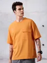 Orange Flap Pocket Oversized T-shirt for Men