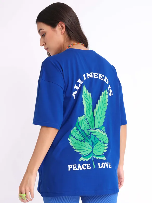 Peace Love Printed Oversized T-shirt for Women
