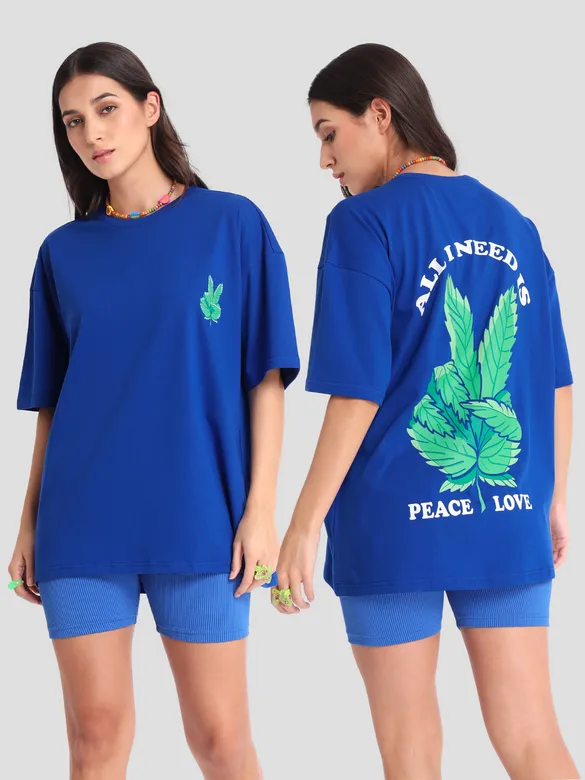 Peace Love Printed Oversized T-shirt for Women