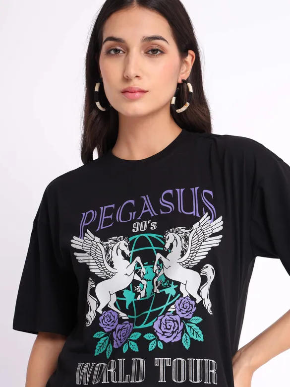 Pegasus Printed Oversized T-shirt for Women