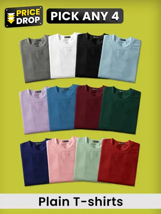 Pick Any 4 - Plain T Shirt Combo, 