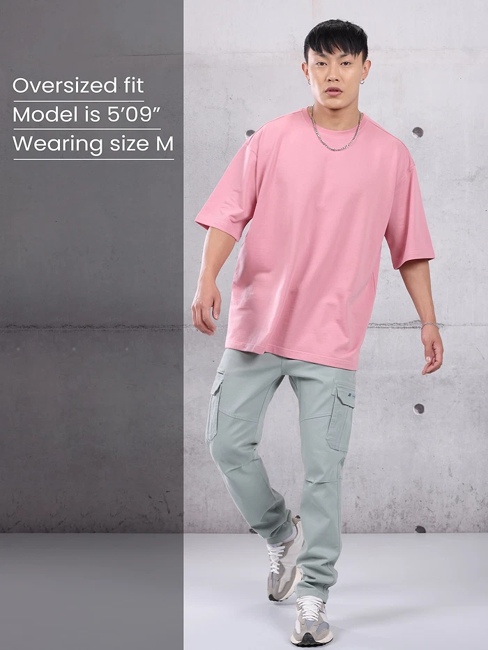 Pink Plain Oversized T-shirt for Men