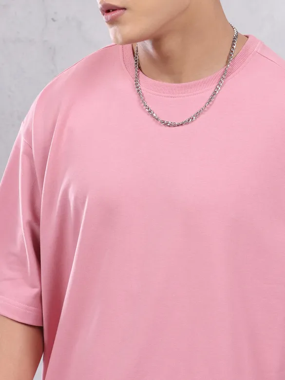 Pink Plain Oversized T-shirt for Men