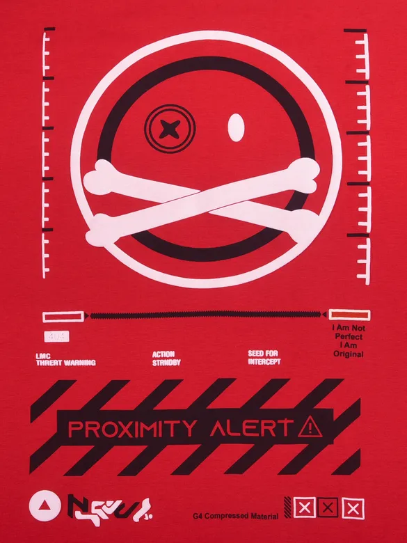 Proximity Alert Printed Red Oversized T-shirt for Men