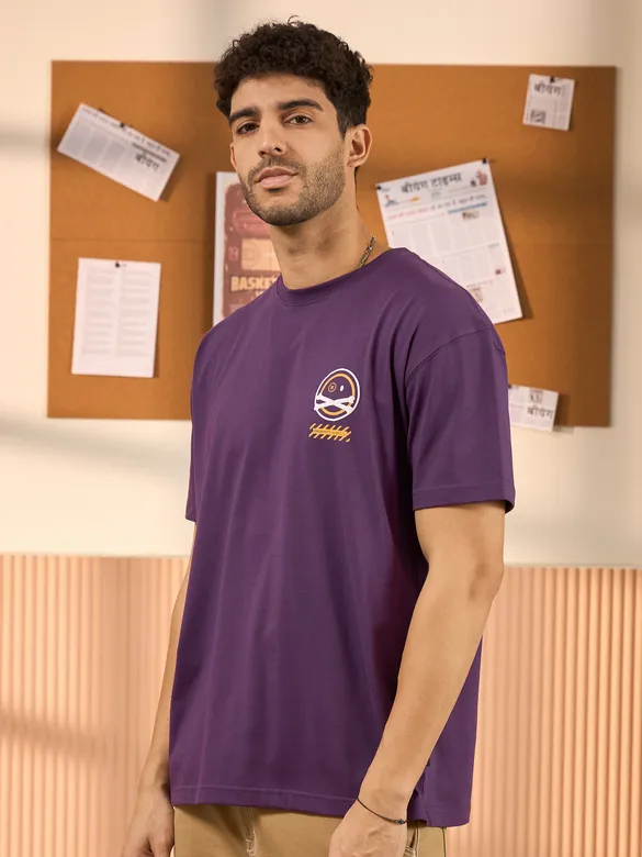 Proximity Alert Printed Violet Oversized T-shirt for Men