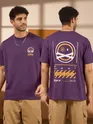 Proximity Alert Printed Violet Oversized T-shirt for Men