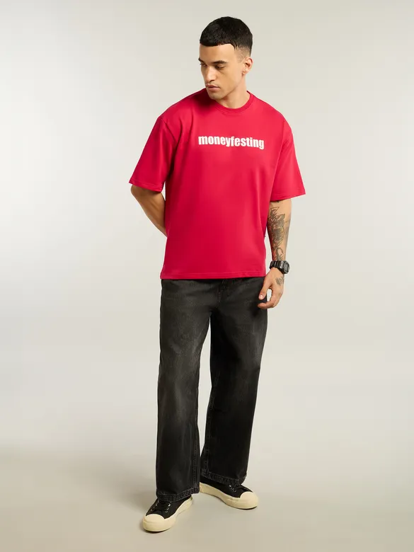 Red Moneyfesting Oversized T-Shirt