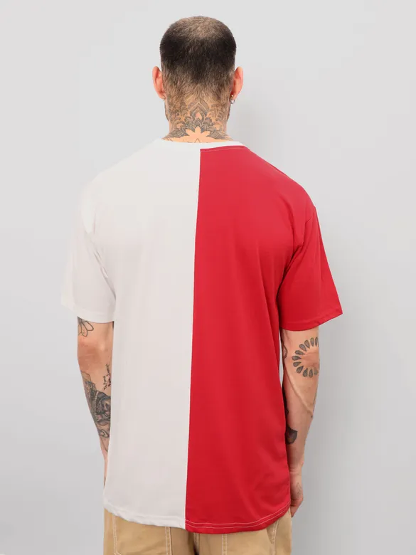 Red-White Color Block Oversized T-shirt for Men
