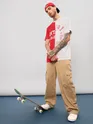 Red-White Color Block Oversized T-shirt for Men